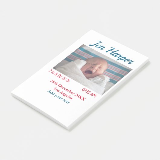 Post-it® Chiffres de naissance bébé ajouter nom lieu date d (Incliné)