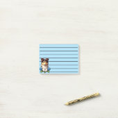 Post-it® Chiot adorable avec Fleurs Bleues (Sur un bureau)