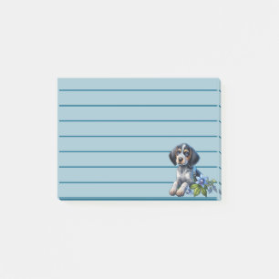 Post-it® Chiot bleu Tick Hound avec Fleurs Bleues Delicate