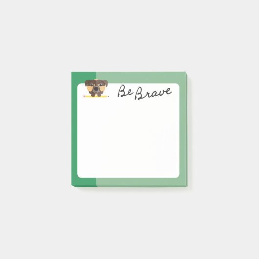 Post-it® Chiot Brun Mignon Sois Brave Au Crayon Vert (Devant)