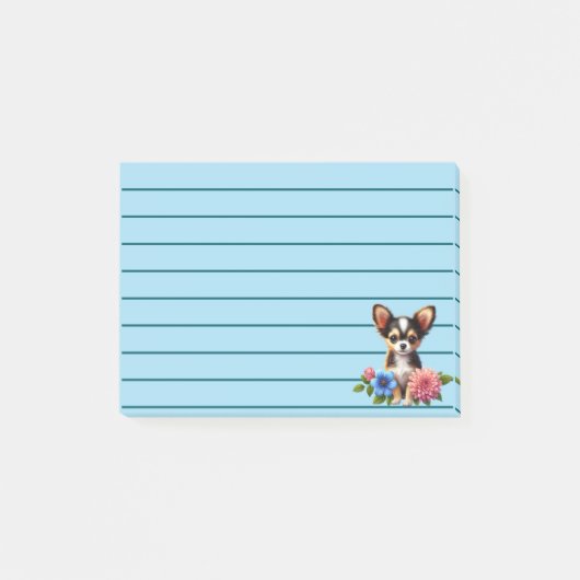 Post-it® Chiot Chihuahua avec Fleurs Décoratives (Devant)