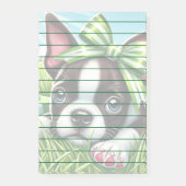 Post-it® Chiot de Boston Terrier avec Bow vert (Devant)