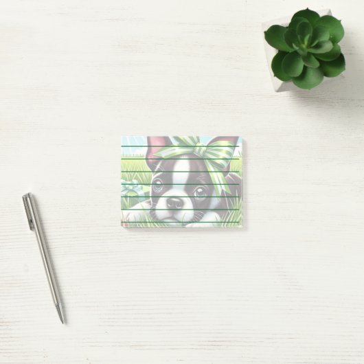 Post-it® Chiot de Boston Terrier avec Bow vert (Bureau)