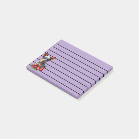 Post-it® Chiot Heeler Mignon Avec Papillon et Fleur (Incliné)