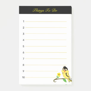 Post-it® Choses à faire avec un oiseau noir et jaune mignon