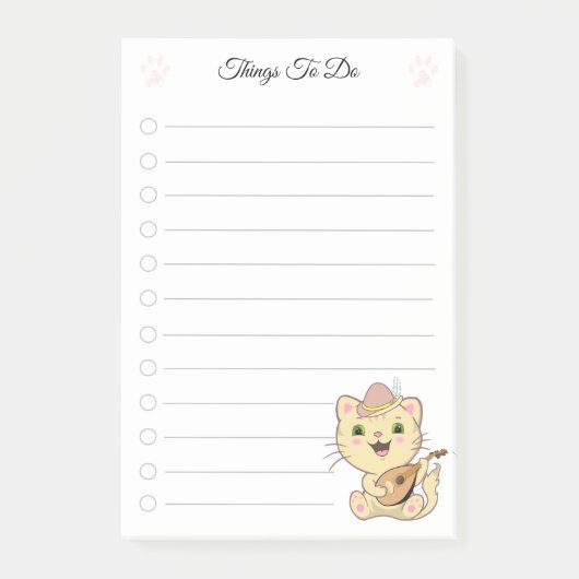 Post-it® Choses à faire et joli chat musical (Devant)