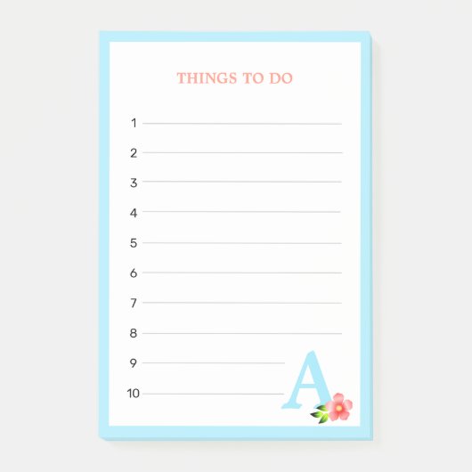 Post-it® Choses à faire Monogramme & Fleur Turquoise (Devant)