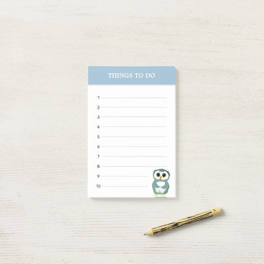 Post-it® Chouette Bleue En Acier Cute & Choses Modifiables  (Sur un bureau)