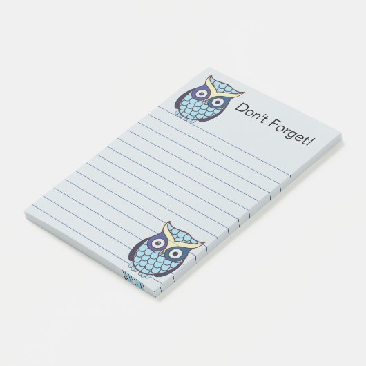 Post-it® Chouette Bleue Mignonne Lignée (Incliné)