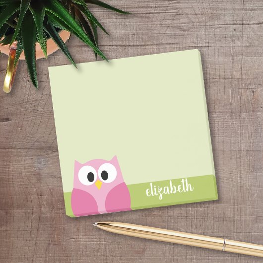 Post-it® Chouette caricaturale mignonne - rose et vert citr