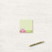 Post-it® Chouette caricaturale mignonne - rose et vert citr (Sur un bureau)