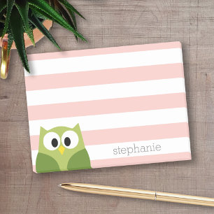 Post-it® Chouette cartonnée mignonne - Corail et vert avec 