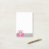 Post-it® Chouette de dessin mignonne - Nom personnalisé ros (Sur un bureau)