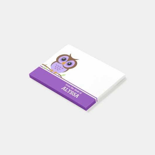 Post-it® Chouette mignonne en caricature violette (Incliné)