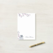Post-it® Chouette mignonne Monogramme gris rose (Sur un bureau)