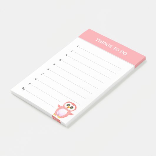 Post-it® Chouette rose corail mignonne et choses modifiable (Incliné)