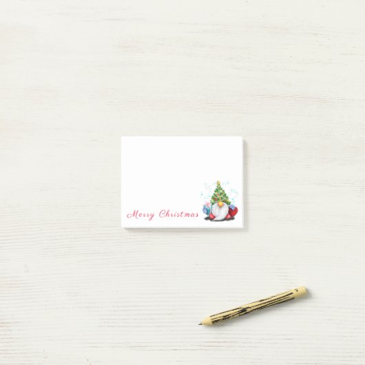 Post-it® Christmas Post it Notes Gnome avec cadeau (Sur un bureau)