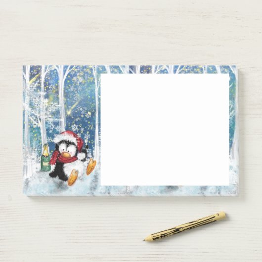 Post-it® Christmas Post it Notes Happy Penguin (Sur un bureau)