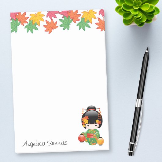 Post-it® Chute Poupée Kokeshi - Green Kimono Geisha Girl