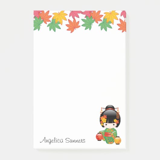 Post-it® Chute Poupée Kokeshi - Green Kimono Geisha Girl (Devant)