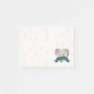 Post-it® Ciao Bella Cute Coeur Floral sur Cercles roses