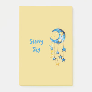 Post-it® Ciel étoilé bleu aqua étoiles jaunes lunes