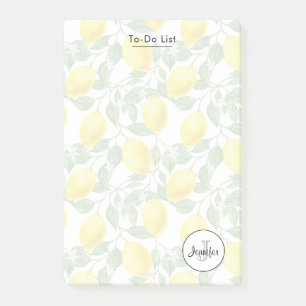 Post-it® Citrons jaunes avec Monogramme Motif vert