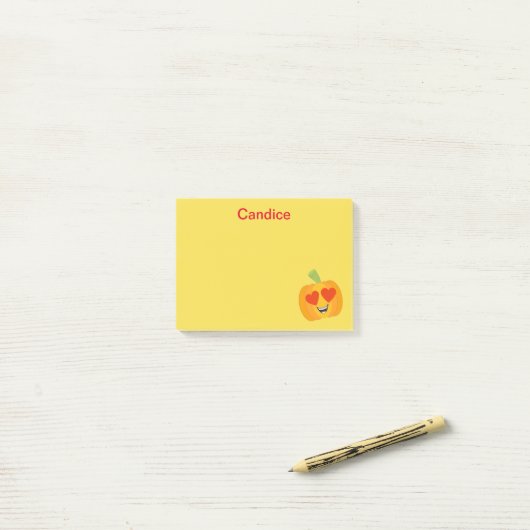 Post-it® Citrouille mignon Emoji (Sur un bureau)