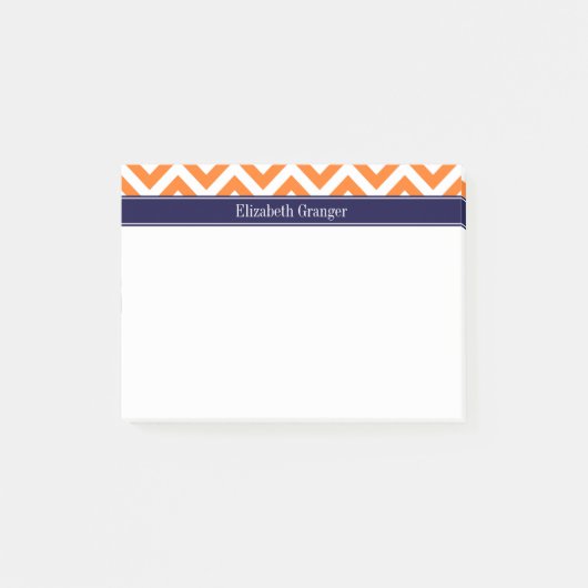 Post-it® Citrouille Orange Lg Chevron Navy Monogramme Nom (Devant)