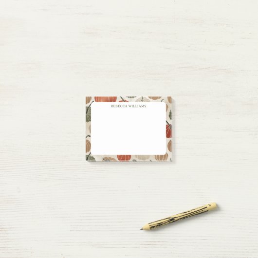 Post-it® Citrouilles d'automne Thanksgiving Nom Modèle (Sur un bureau)