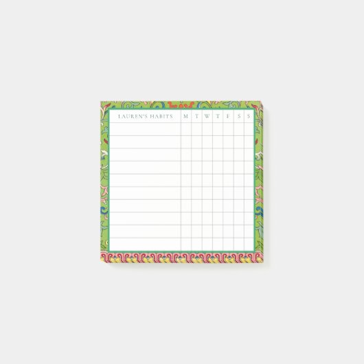 Post-it® Classic Apple Green Chinoiserie Habit Tracker (Devant)