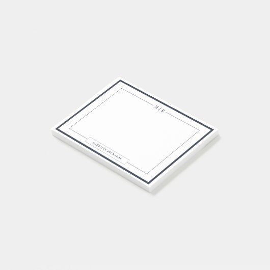 Post-it® Classic Monogram Navy Blue Border Stationery (Incliné)
