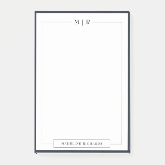 Post-it® Classic Monogram Navy Blue Border Stationery (Devant)