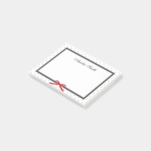 Post-it® Classique moderne noir blanc Polka point rouge rub (Incliné)
