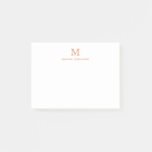 Post-it® Classique Moderne Simple Propre Orange Monogramme (Devant)