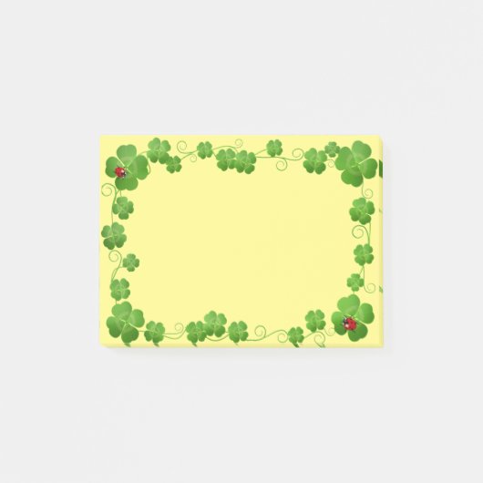 Post-it® Clovers à quatre feuilles et coccinelle sur jaune (Devant)