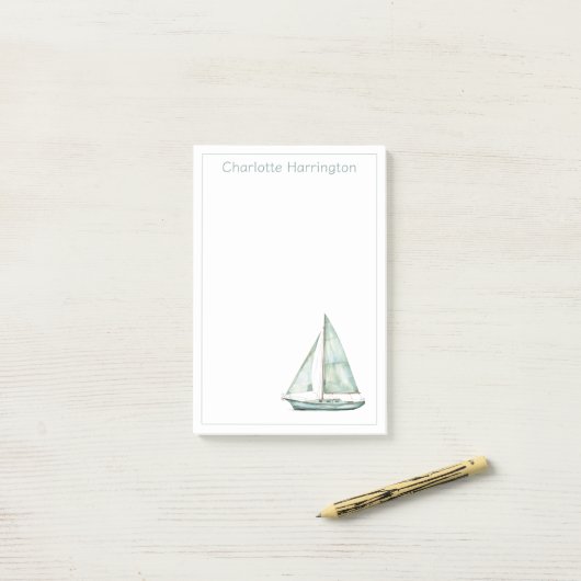 Post-it® Coastal Blue Watercolor Sailboat Personalized (Sur un bureau)