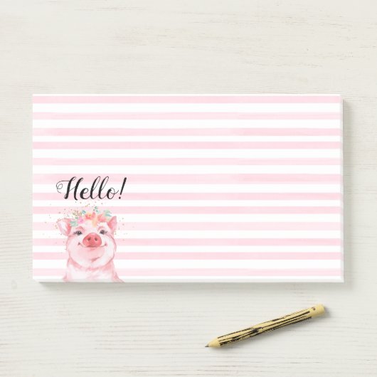Post-it® Cochon d'aquarelle Whimsical (Sur un bureau)