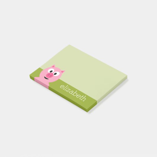 Post-it® Cochon de ferme de dessin animé mignon - Rose et v (Incliné)