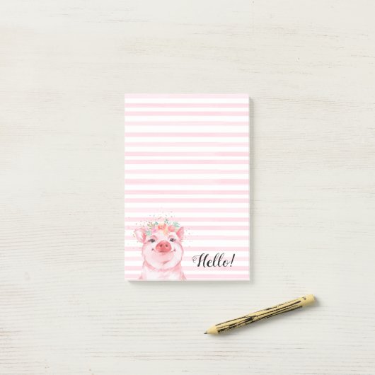 Post-it® Cochon floral mignon (Sur un bureau)