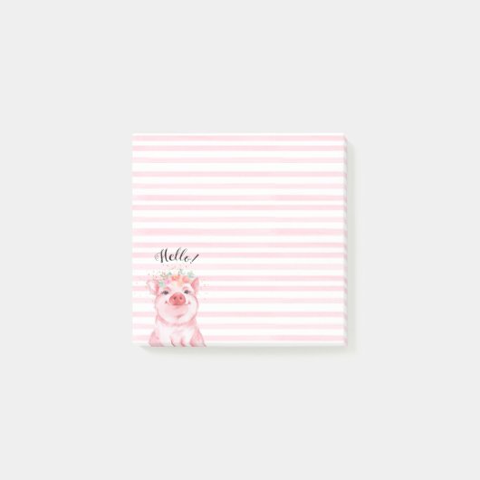 Post-it® Cochon mignon avec bandes roses (Devant)