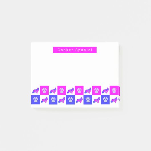 Post-it® Cocker Spaniel Chien & Paw Hot Rose & Blue (Devant)