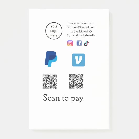Post-it® Code QR PayPal venmo scan pay ajouter médias socia (Devant)