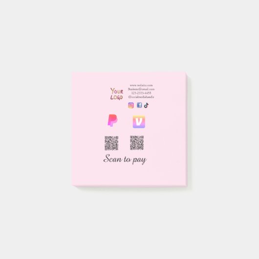 Post-it® Code QR PayPal venmo scan pay ajouter médias socia (Devant)