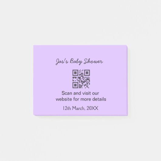 Post-it® Code QR simple bébé violet avec texte personnalisé (Devant)