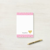 Post-it® Cœur à points dorés rose féminin  (Sur un bureau)