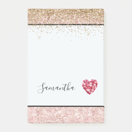 Post-it® Cœur en pétales de rose rouge rose poudré scintill (Devant)