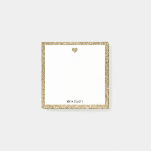 Post-it® Cœur et bordure en faux brillant doré avec nom et