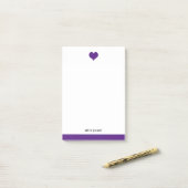 Post-it® Coeur et bordure violet blanc et brillant, nom (Sur un bureau)