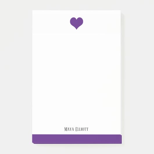 Post-it® Coeur et bordure violet blanc et brillant, nom (Devant)